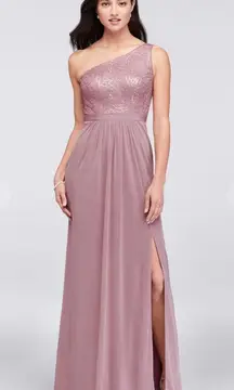 Reverie Mesh & Sequin One Shoulder Dress in Dusty Rose 
