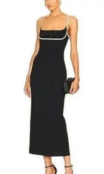 Paris Georgia Florain Dress in Black Leather Lime Small New Womens Midi Cocktail