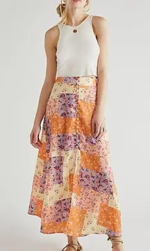 Free People Fall Patchwork Button Down Sammy Maxi Skirt Orange Floral Western 2