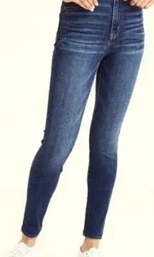 American Eagle Sz 8 Long Super High Rise Jegging Stretch Denim Blue Jeans Skinny