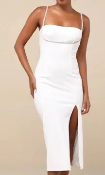 Lulus Upscale Flirt NWT size M Ivory Rhinestone Sleeveless Bodycon Midi Dress