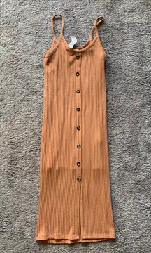 Burnt Orange Ribbed Midi Dress