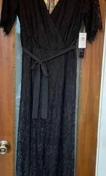 Trixxi Black Lace Scallopped Edge Sheer Jumpsuit NWT Built-in shorts