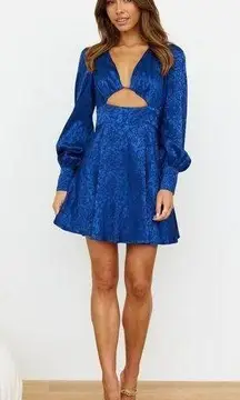 Seven Wonders Rosalia Mini Dress Large L Navy Floral Satin Cutout