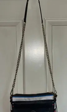 Rebecca Minkoff Striped Crossbody Bag Black White Blue Red Chain Strap