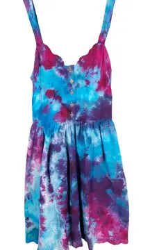 Forever21 Small Dress Summer Storm Handmade Tie Dye Blue Purple Pink Mini‎ 1306