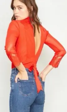 New! We are HAH Take Hah Bow Bodysuit -  Blood Orange - Small