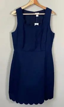 NWT J.Crew Sleeveless Basketweave Scallop-Edge Sheath Dress Women’s 8 Navy Blue