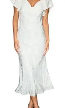 Lulus Off Shoulder Floral Jacquard Dress Sweetheart Neckline Flutter Sleeve M