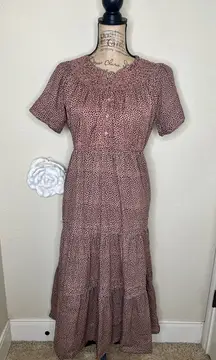 NTM A Pea in the Pod Leopard Smocked Tiered Maxi Dress Button Front Nursing  L