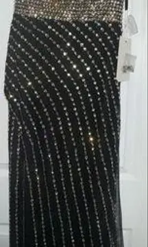 Mac Duggal  Jeweled Beaded One-Shoulder Column Gown Black silver 9107 size 2 NWT