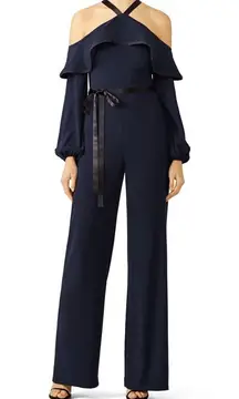 ALEXIS Navy Nola Open Shoulder Ruffle Jumpsuit