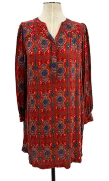 Anthropologie Tiny‎ Rosemary Tunic Dress Long Sleeve Aztec Print Red Size Small