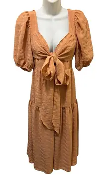 Lulus Hello Sweetheart Peach Plaid Puff Sleeve Tiered Midi Dress S Cottagecore