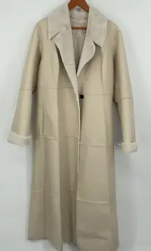 Avec Les Filles Faux Leather Shearling Lined Long Maxi Coat Cream L