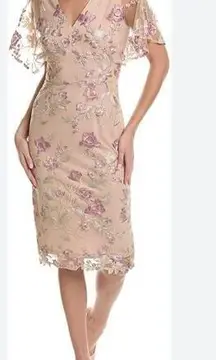 JS Collections Blake Scalloped Cocktail Dress Size 14 NWT Embroidered Feminine