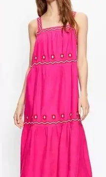 Loft  Linen Blend Embroidered Sleeveless Tiered Maxi Dress