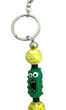 Screaming Pickle Green Beaded Keychain Silver Tone Purse Backpack Charm