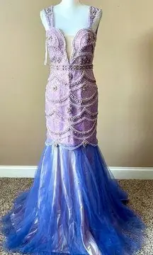 Vienna Prom  | Purple Beaded Trumpet Ball Down Sz 8