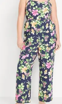 Old Navy‎ Floral Linen Blend Jumpsuit Tank Casual Smocked Back Size L