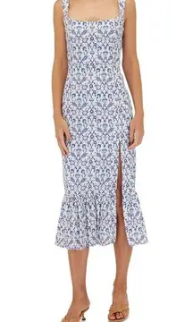 Sachin + Babi LAURA blue vine print sleeveless ruffle hem midi dress NWT size 14