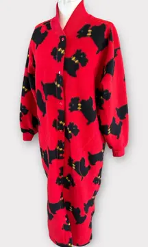 Vintage Dillards Red Scottish Terrier Fleece Full Length Robe Red sz M Scottie