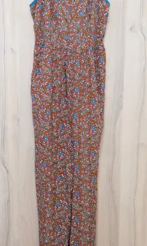 Live To Be Spoiled Womens Wide Leg Jumpsuit Size S Rust Floral Boho Cottage