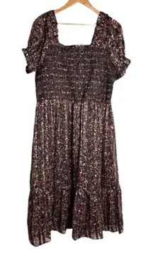 Dex Floral Dress Smocked Size XL Midi Square Neck Ruffled Party Dance NWT