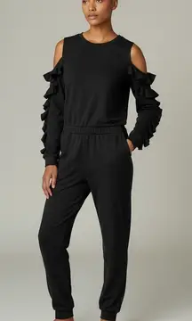 Venus Grey Cold Shoulder Ruffle Sleeve Jumpsuit Jogger Pants Women's M