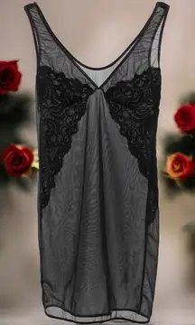 Natori Black Lace Goth Fairy Sheer Chemise Special Occasion Size S