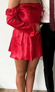 Red off the shoulder mini dress