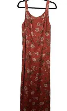 Eddie Bauer Vintage Floral Maxi Dress Orange Sleeveless Tall Size 16