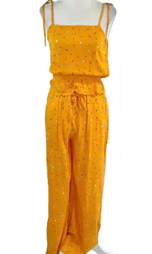 New  Matching Set Floral Print Tie Strap Tank Top & Wide Leg Pants Orange