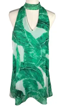 Vestique Green Palm Leaf Halter M‎ Sleeveless Tropical Dress Vacation Beach