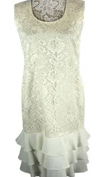 Vintage 80's Leslie Fay sleeveless lace cream dress with ruffles size 10