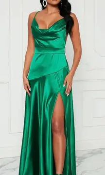 Fashion Nova Green Satin Formal Dress