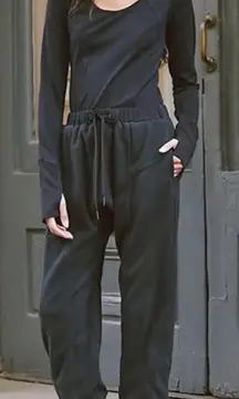 Free People Make It Count Harem Onesie Black Size Large Apres Ski fleece black