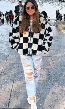 Divided Black and white checkered coat