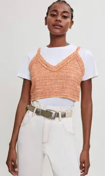 Orange Tweed Crop Tank Top