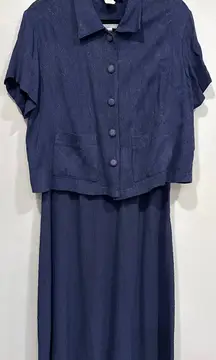 VTG Cabi Carol Anderson California Navy Blue Textured Rayon Dress Suit Size 10