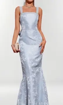 Blue Brocade Mermaid Corset Gown With Pearls Cinderella Dress Size Medium/Large