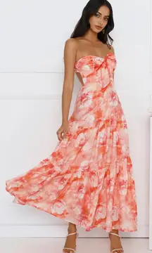 Hello Molly Orange Strapless Maxi Dress
