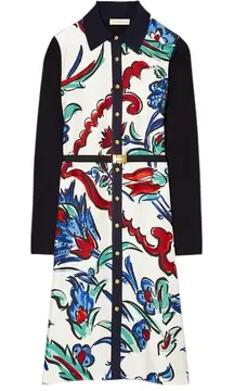 Tory Burch NWTS Silk Front Shirtdress Navy Blue Porcelain Thistle Sweater Back
