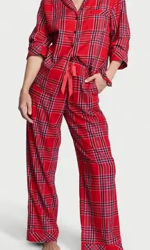 Victoria’s Secret Size M Flannel Long Pajama Set Red Plaid Giftset Cozy‎ New