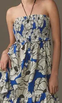 Farm Rio Floral Strapless Smocked Ruffle Mini Dress, Size S