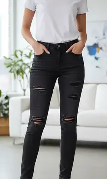 Mudd FLX Stretch Low Rise Skinny Distressed Ripped Jeans Womens 15 Black Denim