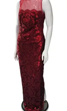 Tadashi Shoji  Womens Size 4 Red Sequin Ball Gown Dress Maxi Length Mesh Detail