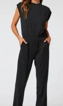Vuori Short Sleeve Lux Crew Jumpsuit in Black Size Small