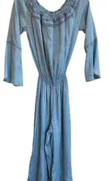 Walter Baker‎ Milan Light Chambray Jumpsuit Off The Shoulder Wide Leg Crochet -S