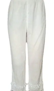 Cynthia Rowley Womens Linen Tassel Hem Pants White Pull On Beach Crop Size Large
